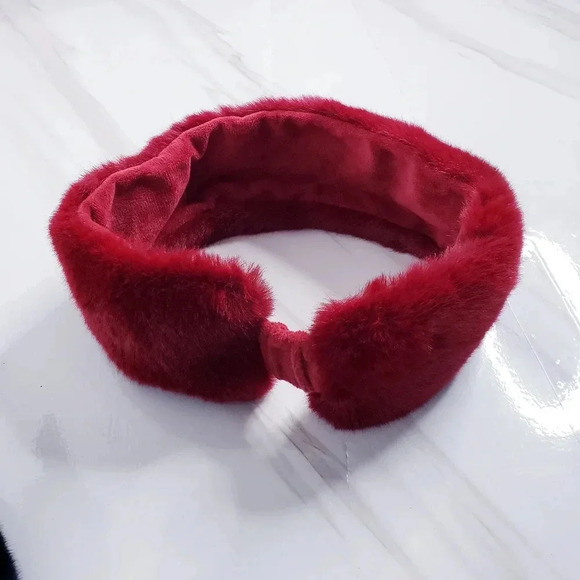 Chico’s Faux Fur Headband Holly Red Cold Weather Lined Cozy Soft - Picture 7 of 10